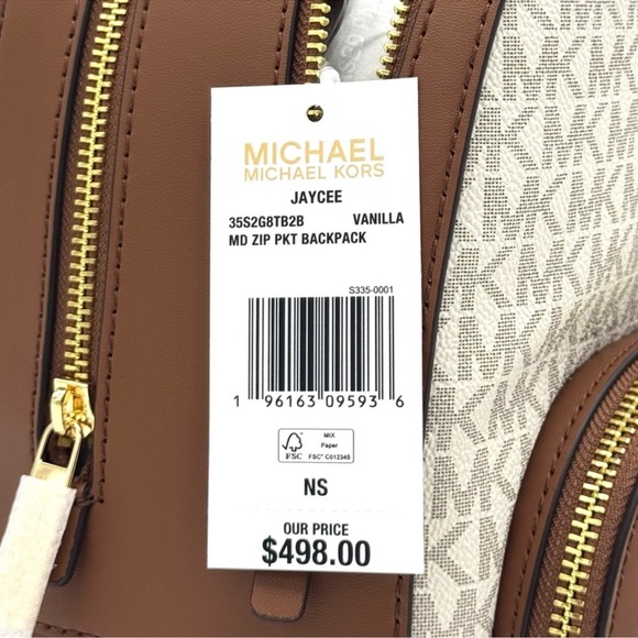 Michael Kors Medium Jaycee Zip Pocket Logo Backpack Vanilla/Brown - Picture 11 of 11